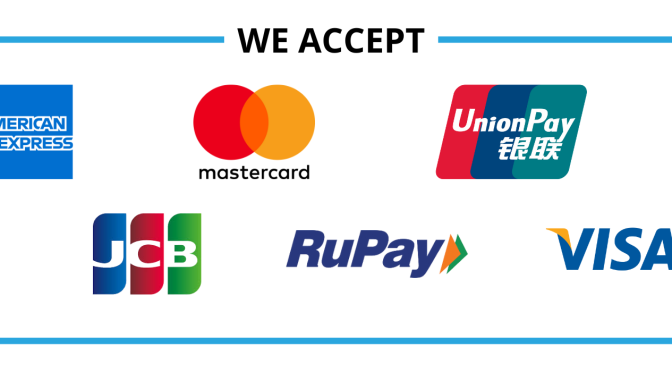 Payment methods accepted by Ling Travel Bhutan including Visa, MasterCard, American Express, UnionPay, JCB and RuPay